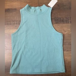 A New Day Tank Top Women's Blue Slim Mock Neck Sleeveless Cotton Ribbed